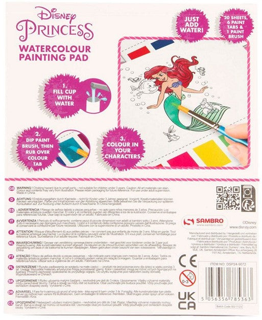 Carnet de Peinture Aquarelle Disney Princesses 16,5x20cm