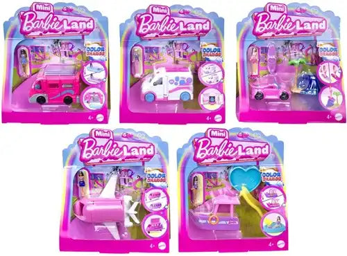 Mini Barbie Land Playset Poupee Vehicule Color Change 14x15cm Neuf Unite