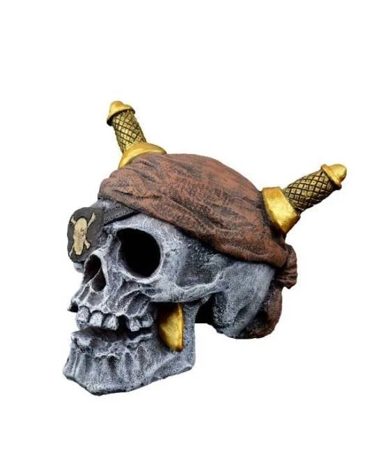 Déco Aquarium Tête de Pirate 2 Aquavie Résine Crâne Épave 11,5 x 11 x 10 cm