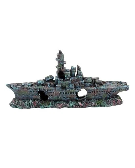 Déco Aquarium Bateau Épave Guerre MM Aquavie Résine Navire 24 x 4,5 x 11,5 cm