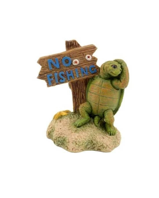 Déco Aquarium Tortue Fun Panneau "No Fishing" Résine Aquavie 8,5cm