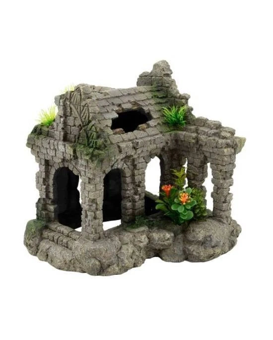 Déco Aquarium Ruine Fleurie Aquavie Résine Zen Cachette 20,5 x 20 x 20,5 cm