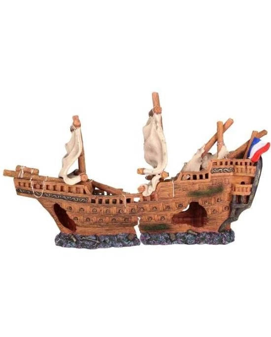 Déco Aquarium Géante Bateau Galion TGM Aquavie Résine Épave 96 x 26 x 56 cm