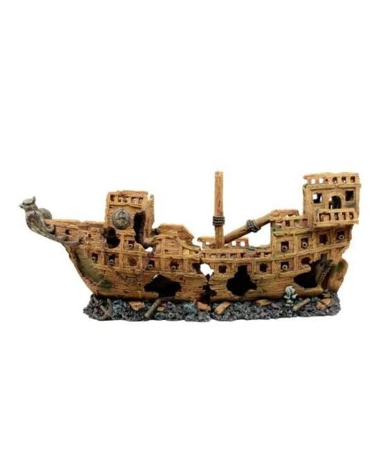 Déco Aquarium Géante Galion Épave Aquavie Résine Navire XXL 100 x 28,5 x 38 cm