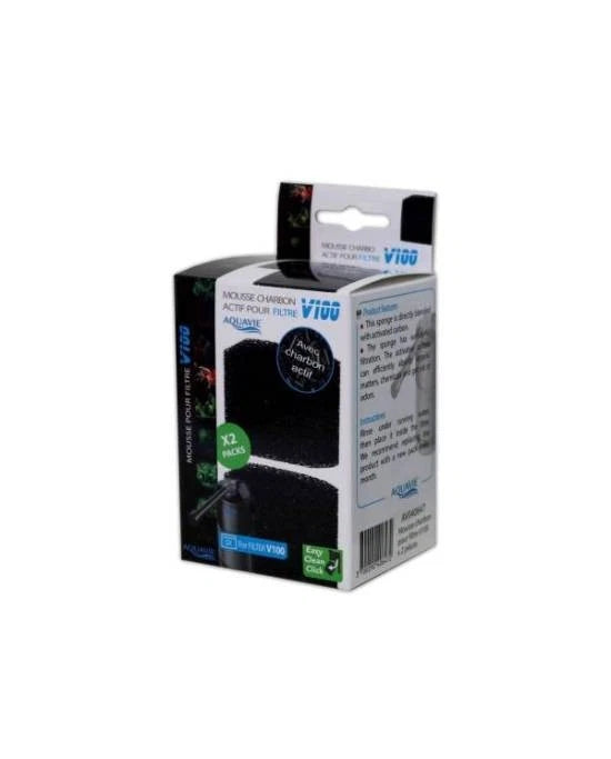 Mousse Charbon Actif Aquavie V100 - Pack 2 Pcs - Filtration Aquarium Eau Claire