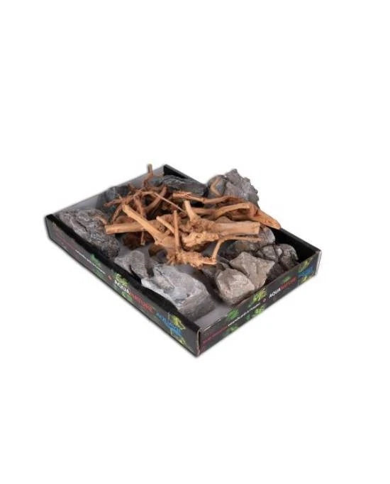 aquavie assortiment bois de vigne et pierres gris aquarium terrarium