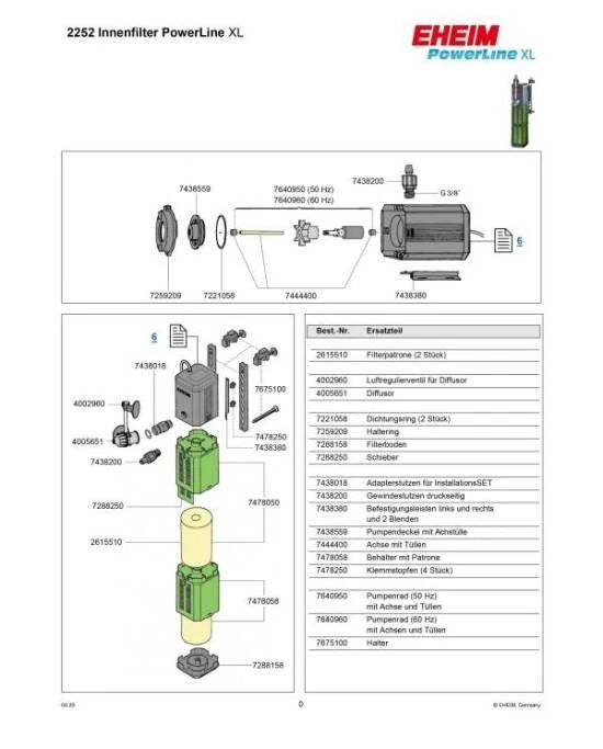 Eheim PowerLine XL 2252 Pompe Filtre Intérieur 1200L/h Aquarium +200L Puissant