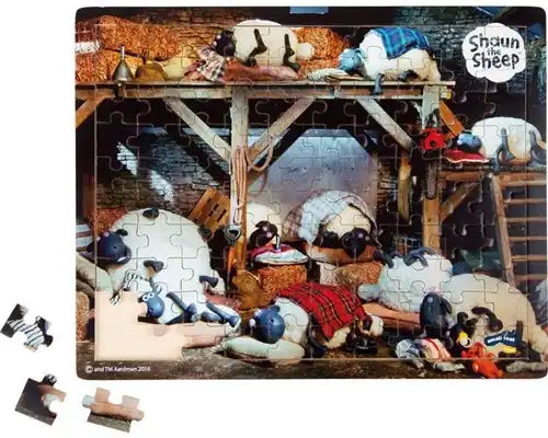 Puzzle en Bois 100 Pièces Shaun le Mouton Heure du Coucher 27x34cm